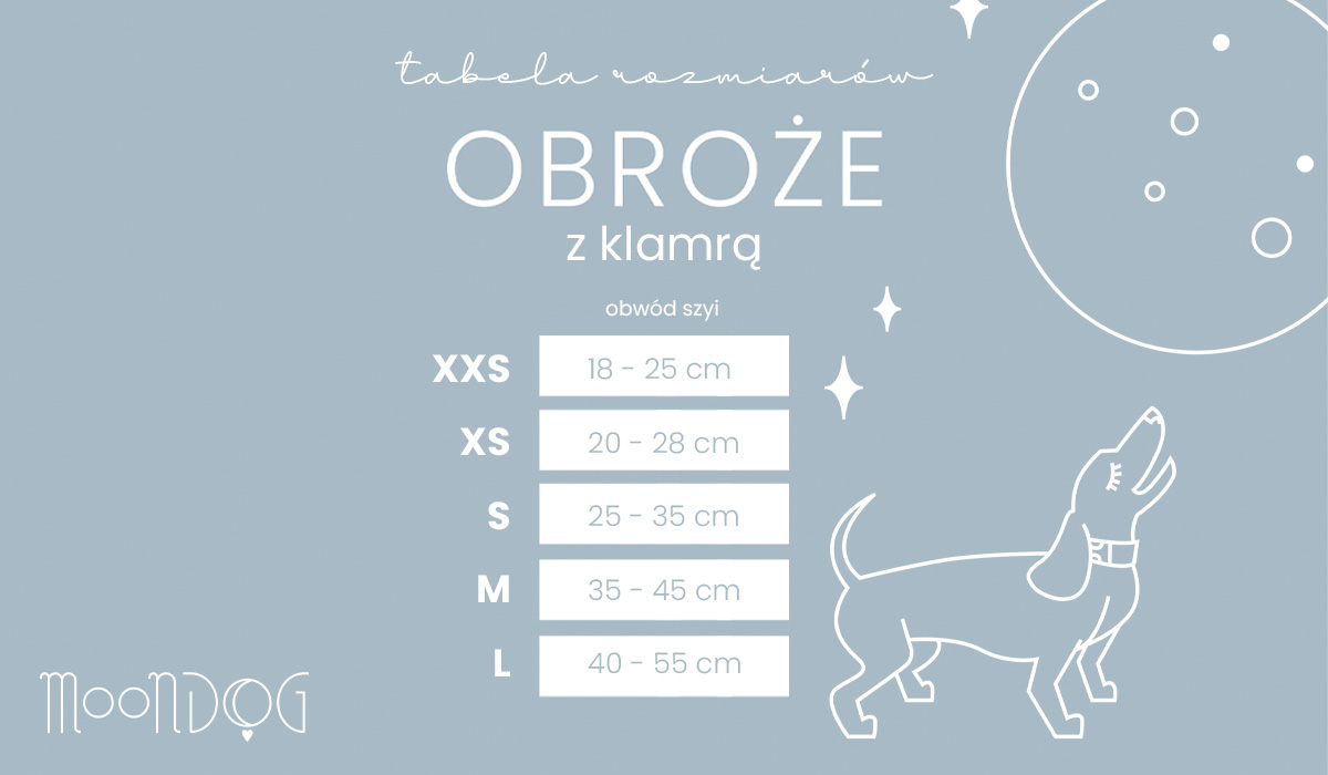 obroże z klamrą rozpiska rozmiarów