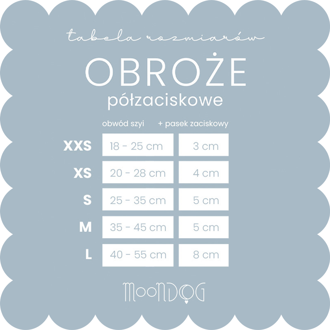 tabela rozmiarów obroży martingale półzaciskowych