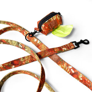 zestaw autumn - torebka na woreczki zamykana na zamek z tkaniny wodoodpornej i smycz