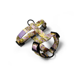 fioletowe szeleczki dla psów w kwiaty