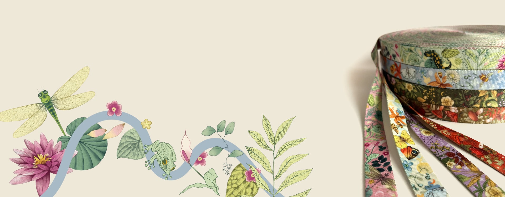 Baner z taśmami nośnymi i ilustracjami inspirowanymi naturą