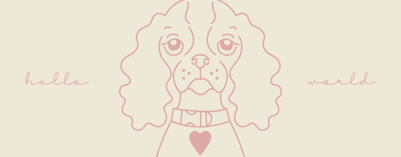 baner z ilustracją szczeniaka i napisem hello world