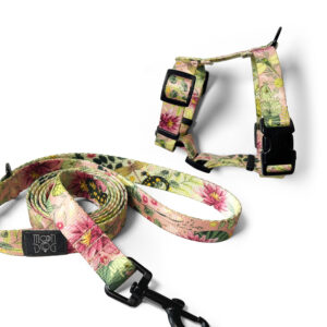 Komplet różowa dwumetrowa smycz i szelki dla psa